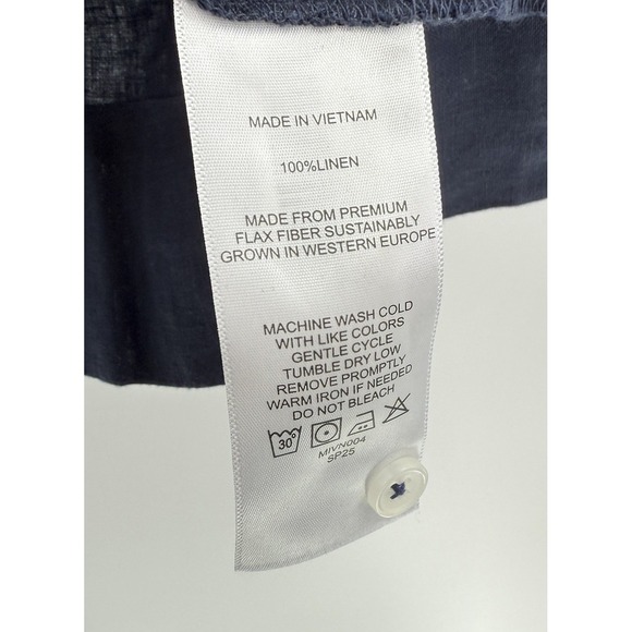 Quince Navy Blue 100% European Linen Button Up Blouse Sz L  Boho Lagenlook - Picture 5 of 7